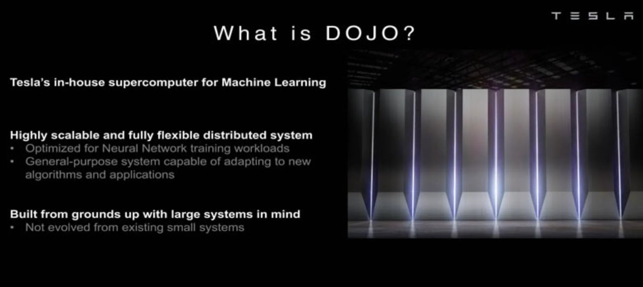 테슬라의 인공지능 학습용 슈퍼컴퓨터 도조(DOJO)를 소개하는 슬라이드